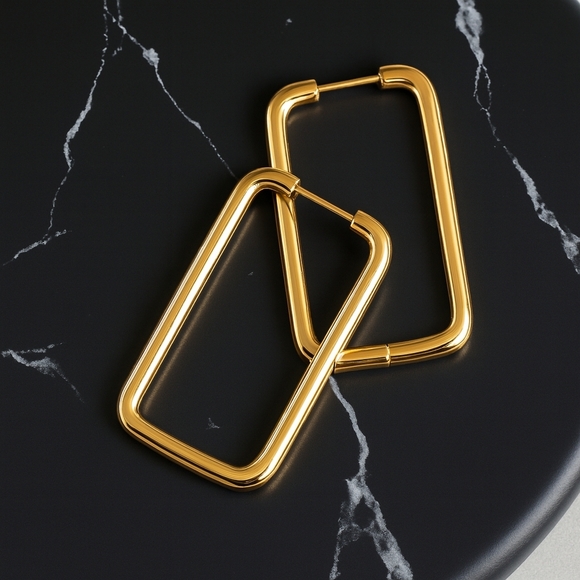 🆕 Minimalist Geometric Hoop Earrings 18K Gold Plated Stainless Steel Modern - Picture 6 of 10